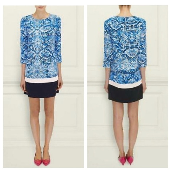 NEW LK Bennett London Snorkel Prague Silk Snake Print Sheath Mini Dress Blue - Picture 1 of 4